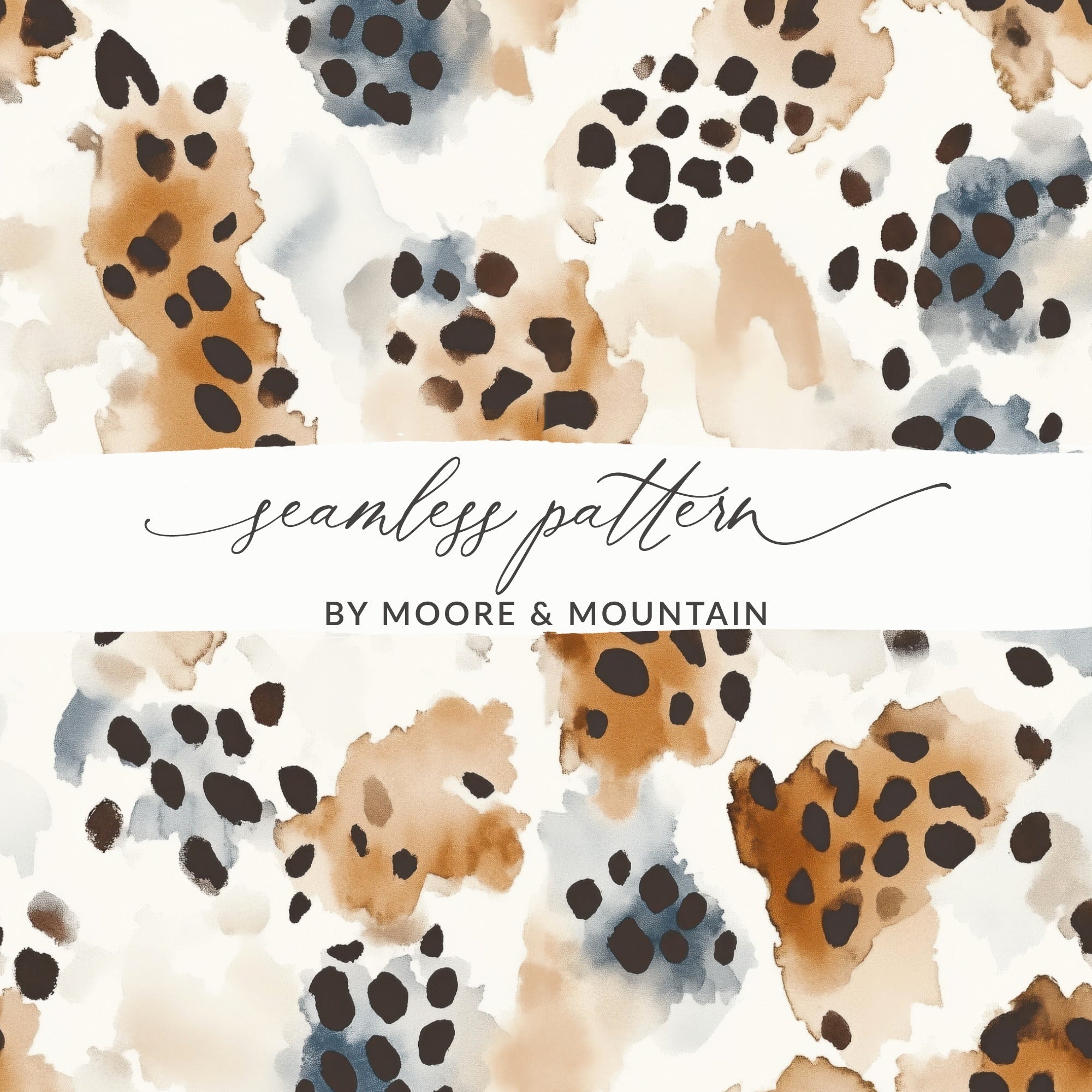 Watercolor Animal Print, Digital Paper, Seamless Pattern, Cheetah Spots, Boho Pattern, Brown Beige Blue Design, Digital Download - Moore and Mountain