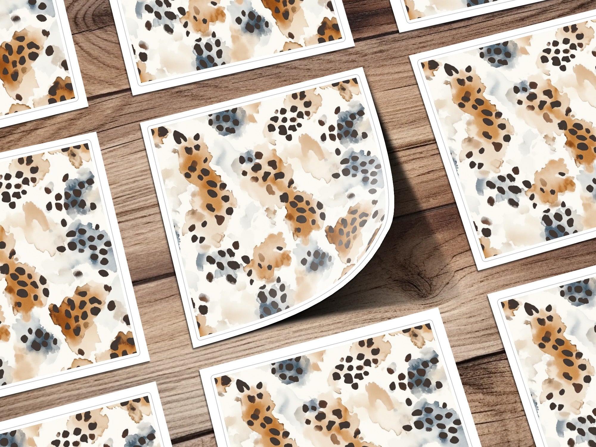 Watercolor Animal Print, Digital Paper, Seamless Pattern, Cheetah Spots, Boho Pattern, Brown Beige Blue Design, Digital Download - Moore and Mountain