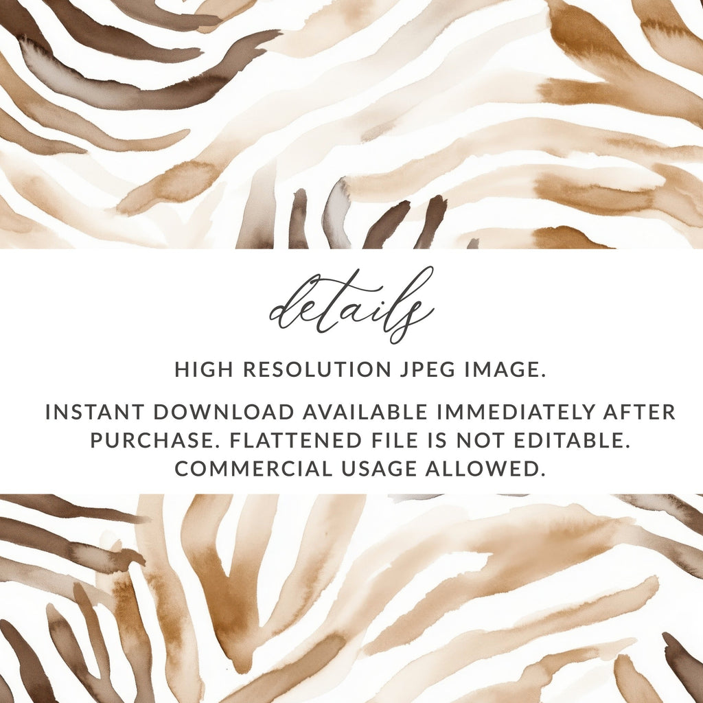 Watercolor Animal Print Digital, Seamless Zebra Pattern, Neutral Tone Design, Animal Stripes, Abstract Print, Repeat Pattern, Digital - Moore and Mountain