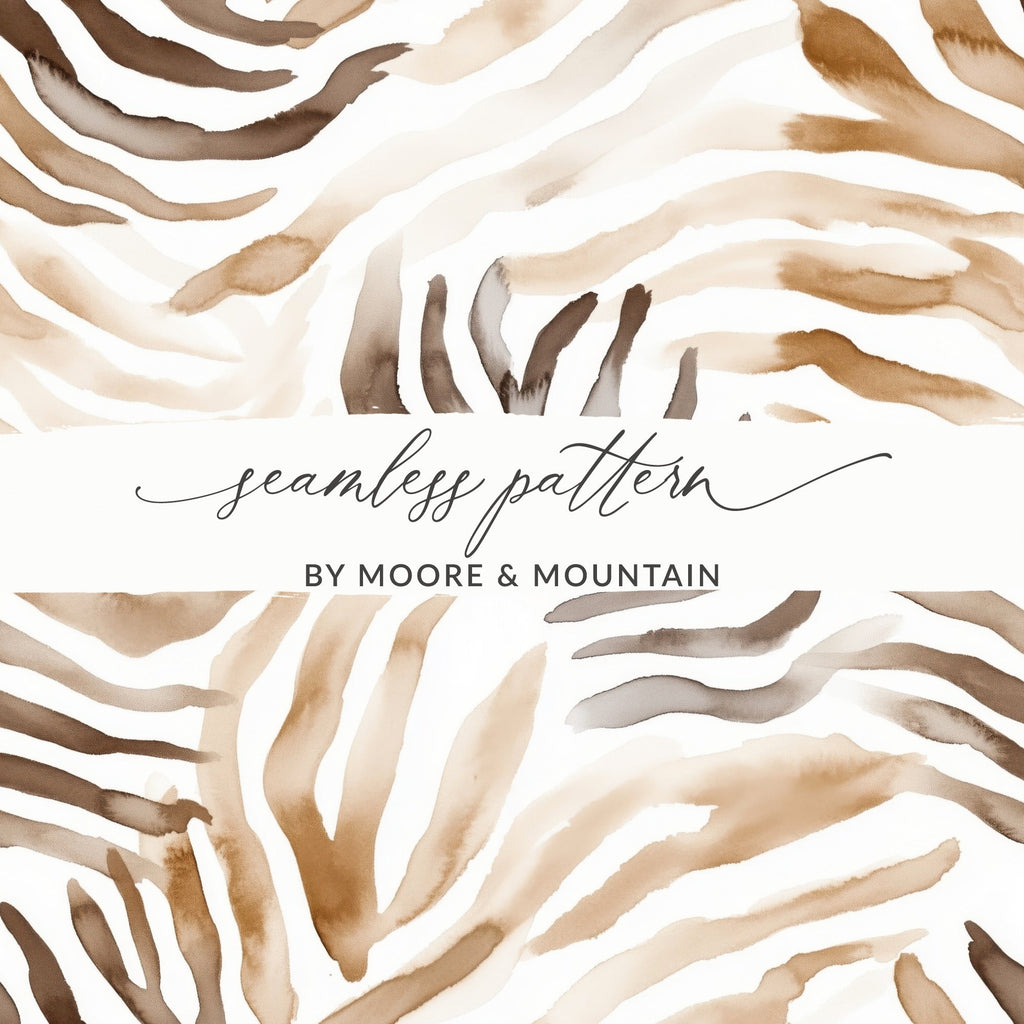 Watercolor Animal Print Digital, Seamless Zebra Pattern, Neutral Tone Design, Animal Stripes, Abstract Print, Repeat Pattern, Digital - Moore and Mountain