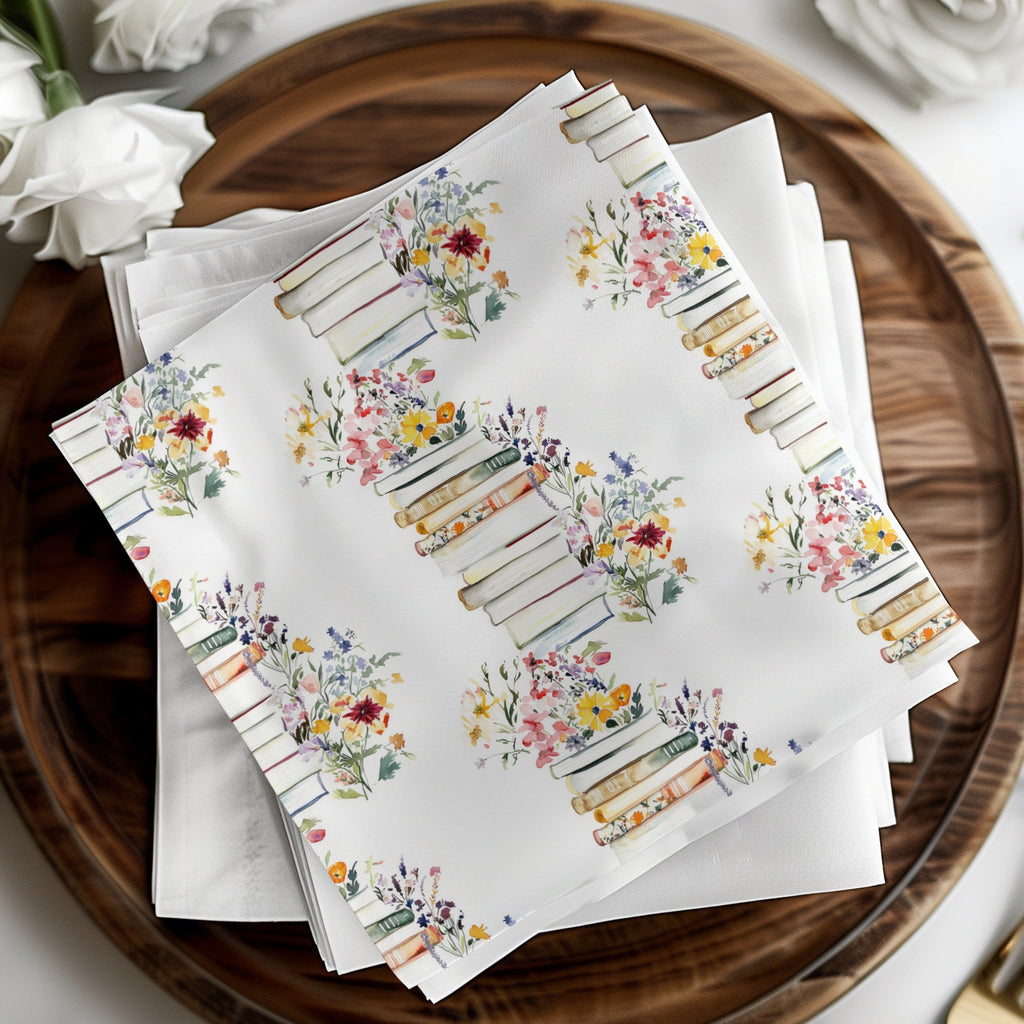 Watercolor Books and Flowers Digital Art, Floral Book Stack Illustration, Printable Wall Art, Pastel Botanical Clipart, Spring Download - Moore and Mountain