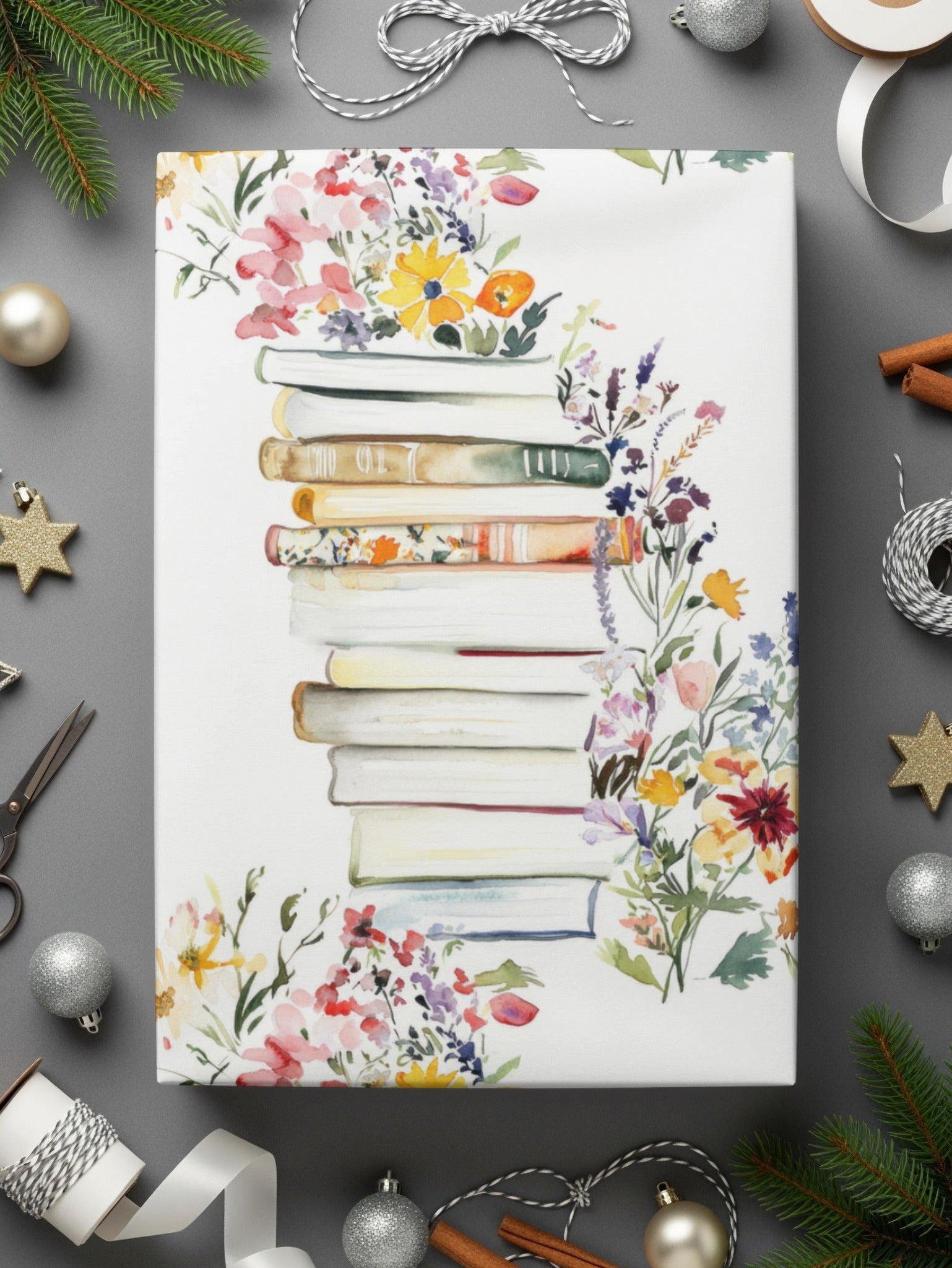 Watercolor Books and Flowers Digital Art, Floral Book Stack Illustration, Printable Wall Art, Pastel Botanical Clipart, Spring Download - Moore and Mountain