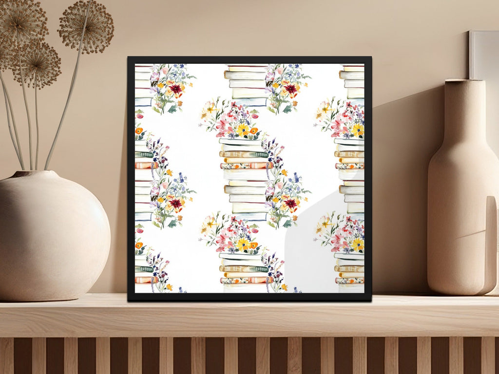 Watercolor Books and Flowers Digital Art, Floral Book Stack Illustration, Printable Wall Art, Pastel Botanical Clipart, Spring Download - Moore and Mountain