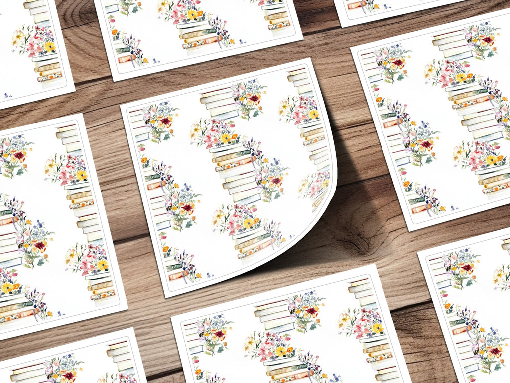 Watercolor Books and Flowers Digital Art, Floral Book Stack Illustration, Printable Wall Art, Pastel Botanical Clipart, Spring Download - Moore and Mountain