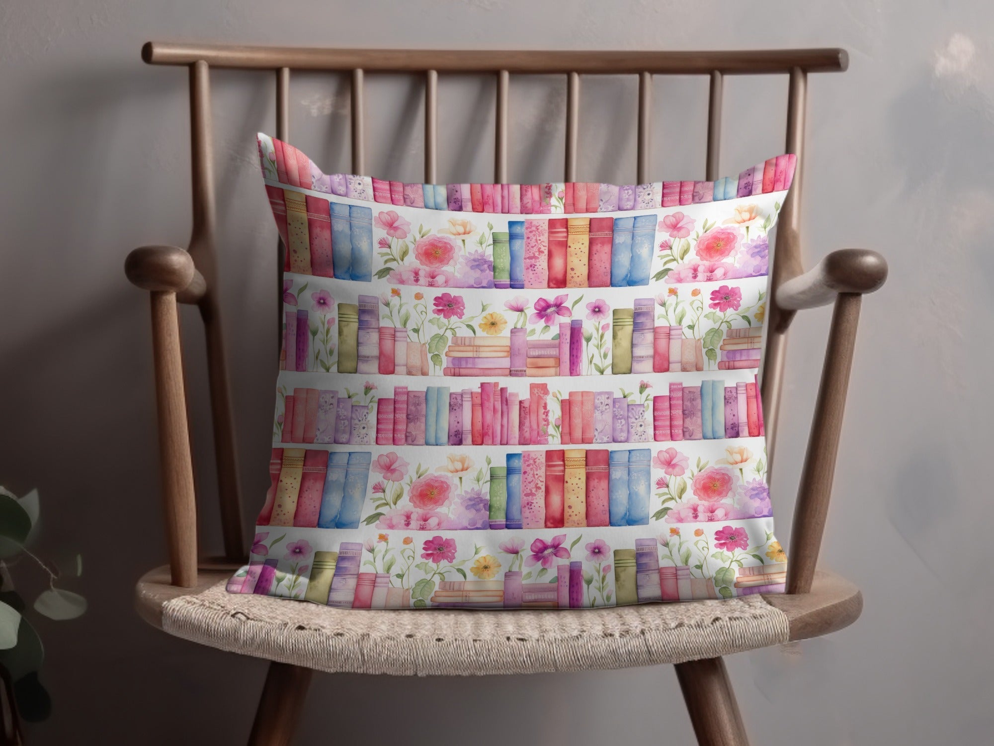 Watercolor Bookshelf Digital Paper, Floral Books Seamless Pattern, Book Lover Scrapbook Paper, 12x12 JPEG Files, Planner Digital - Moore and Mountain