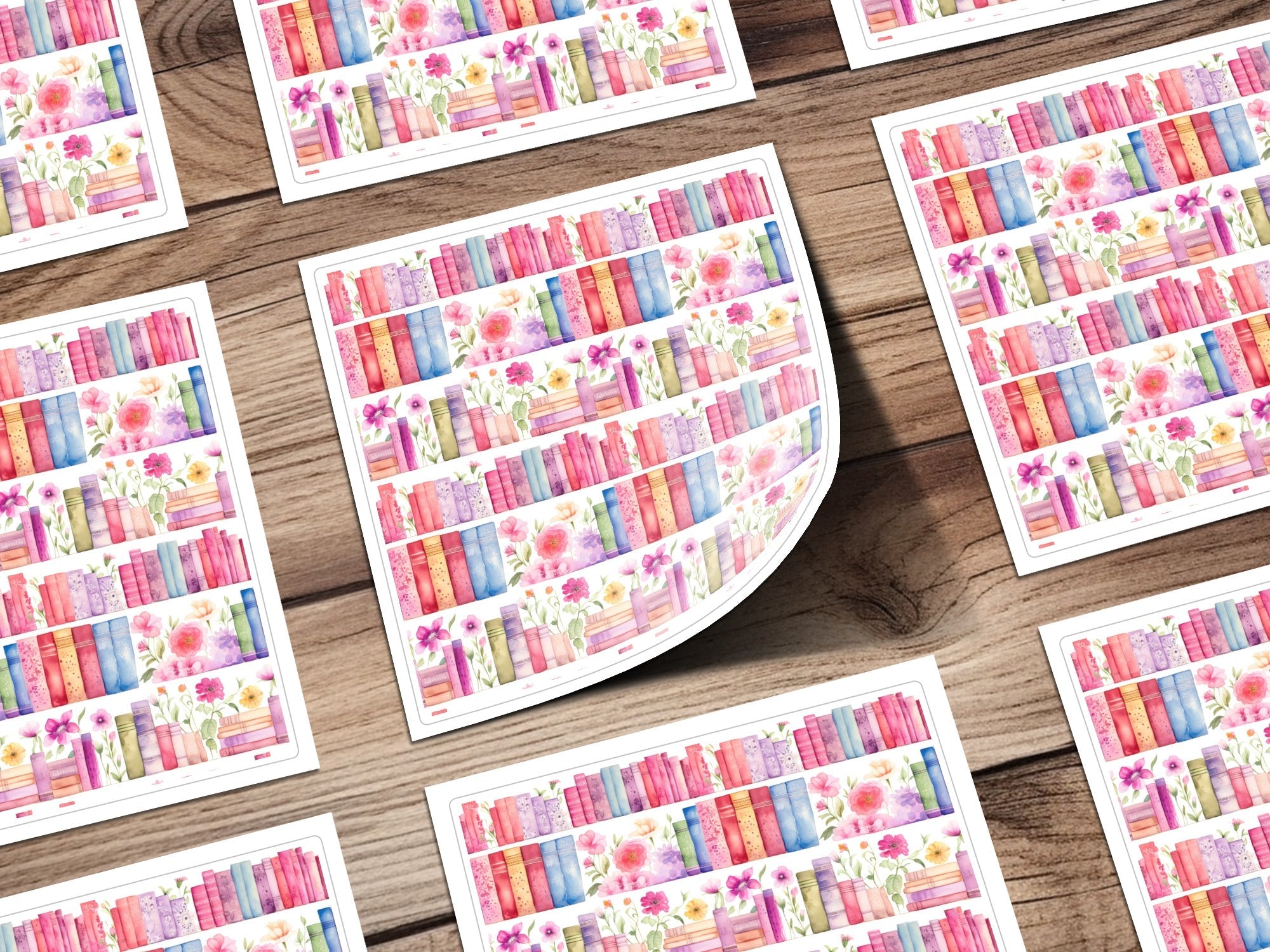 Watercolor Bookshelf Digital Paper, Floral Books Seamless Pattern, Book Lover Scrapbook Paper, 12x12 JPEG Files, Planner Digital - Moore and Mountain