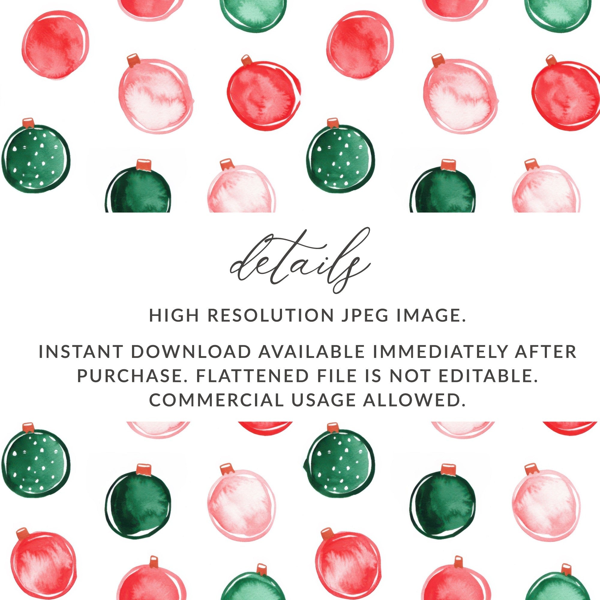 Watercolor Christmas Ornament Pattern Festive Season Digital - Moore and Mountain