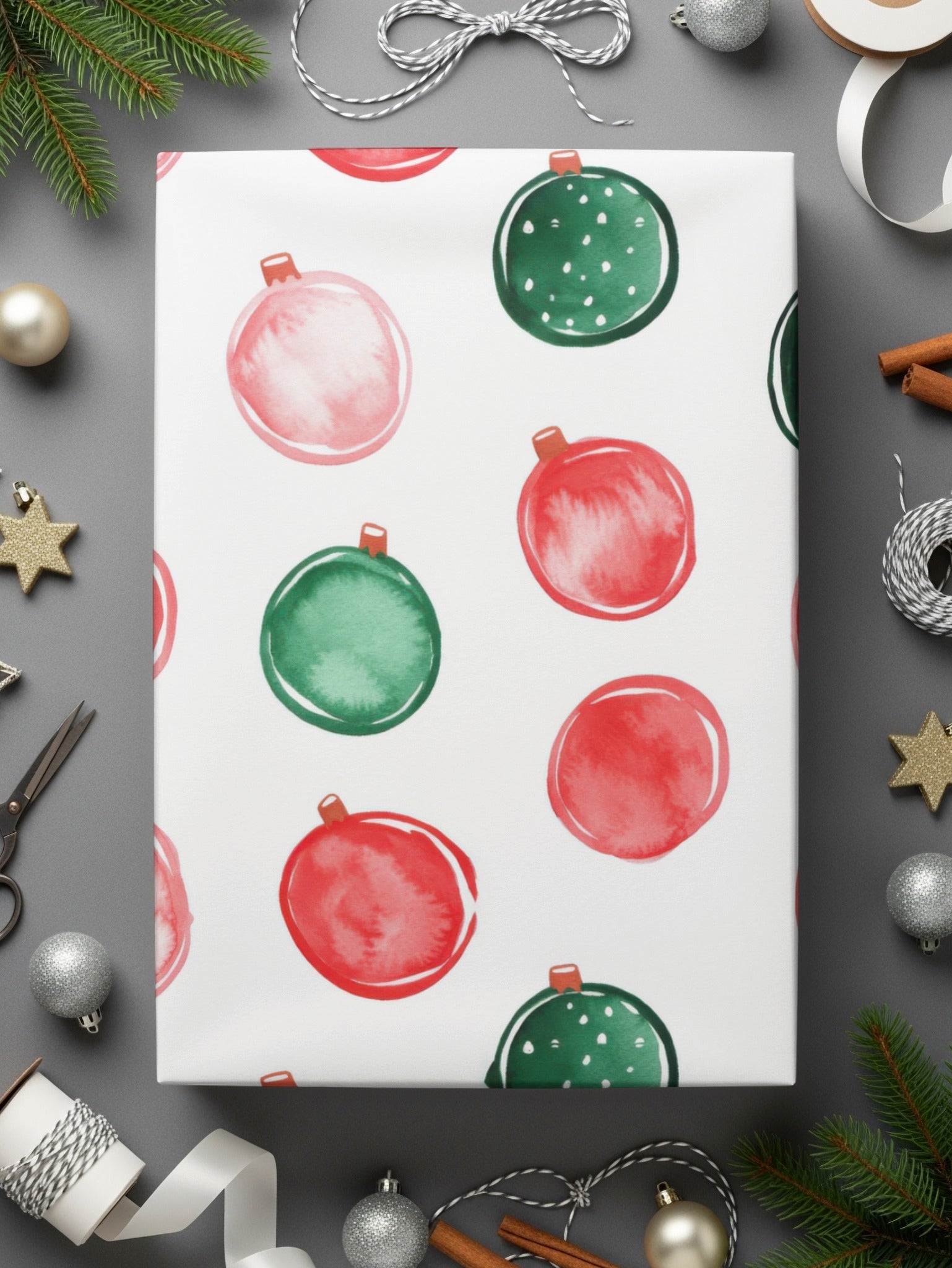 Watercolor Christmas Ornament Pattern Festive Season Digital - Moore and Mountain