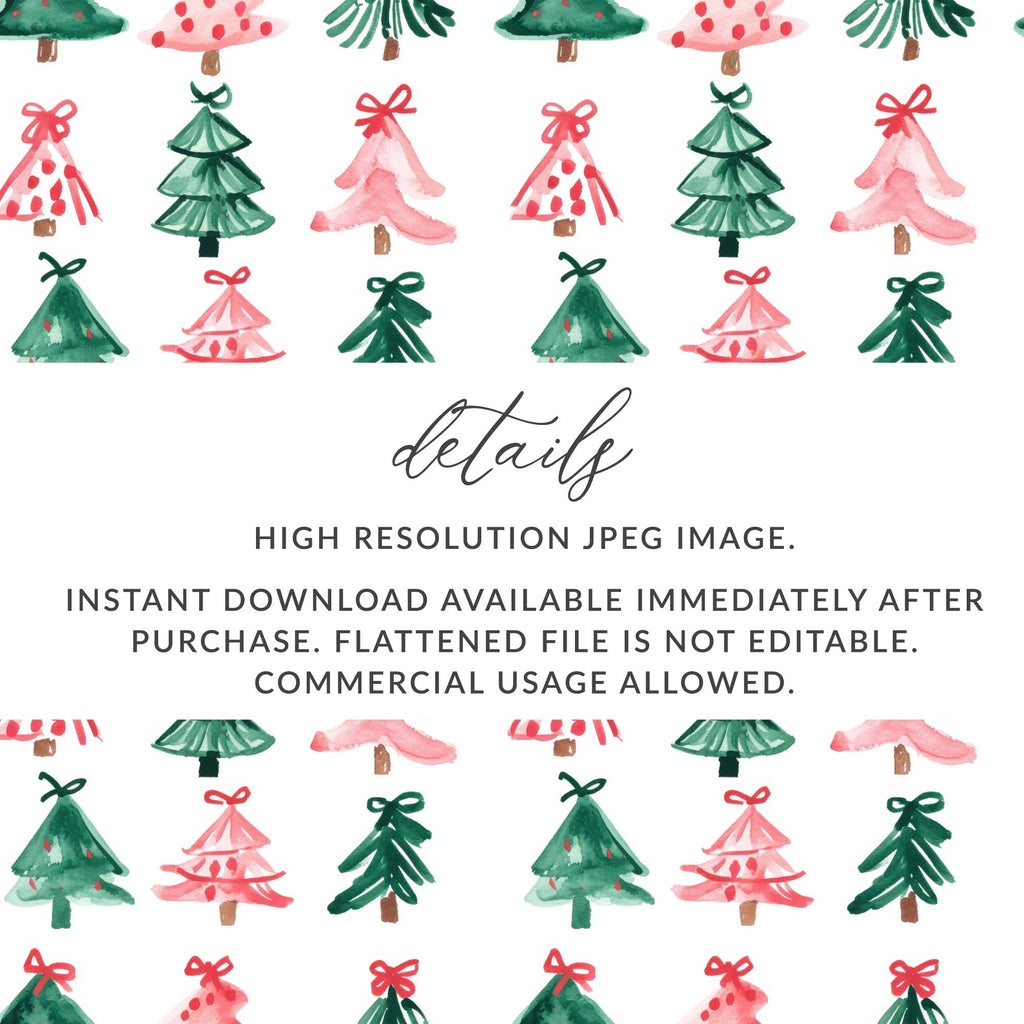 Watercolor Christmas Trees Pattern Festive Holiday Digital - Moore and Mountain