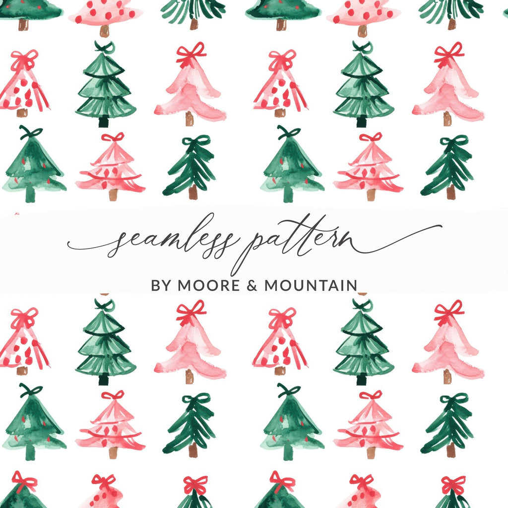 Watercolor Christmas Trees Pattern Festive Holiday Digital - Moore and Mountain