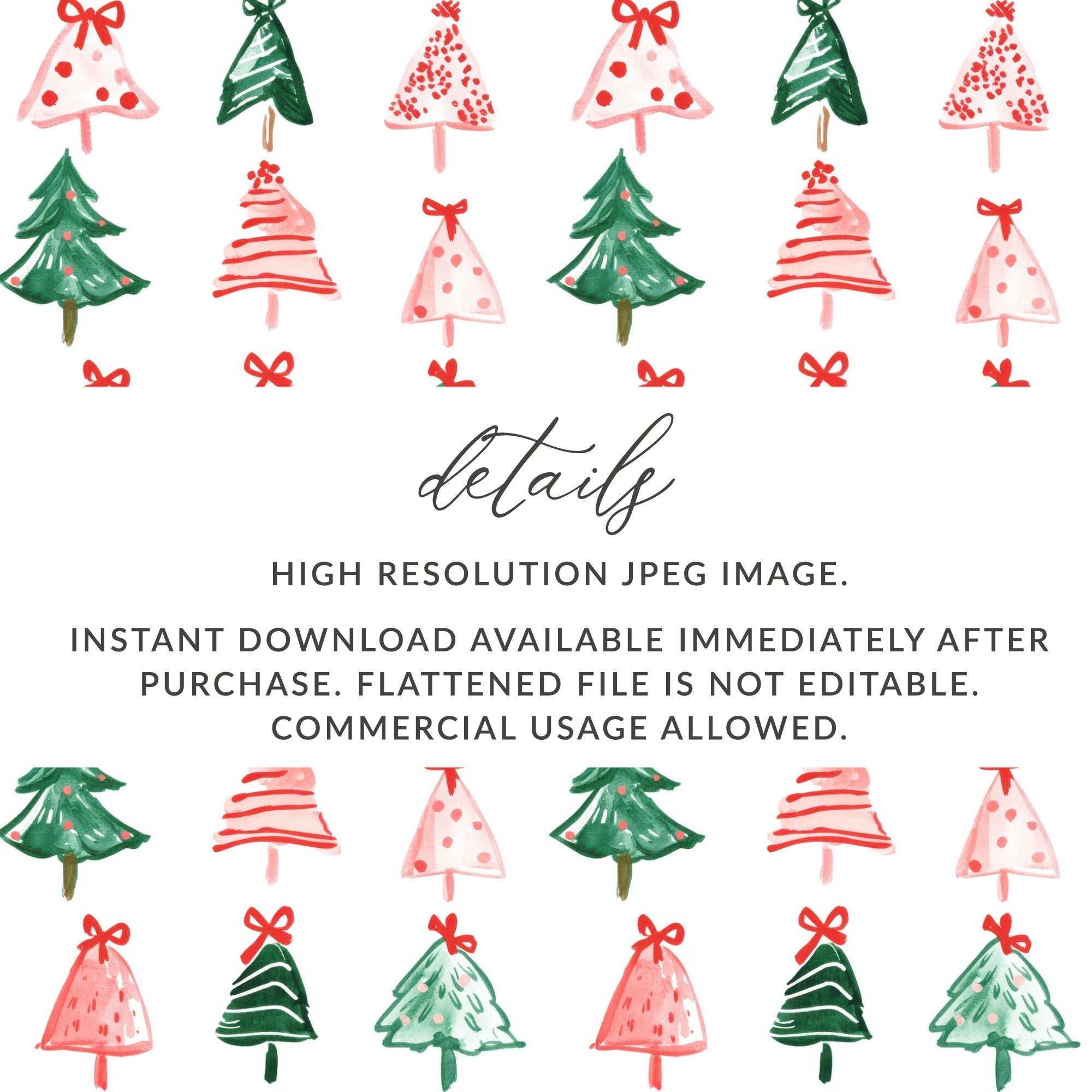 Watercolor Christmas Trees Repeating Pattern Holiday Season Design Digital - Moore and Mountain