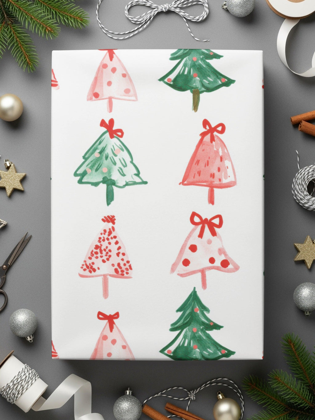 Watercolor Christmas Trees Repeating Pattern Holiday Season Design Digital - Moore and Mountain