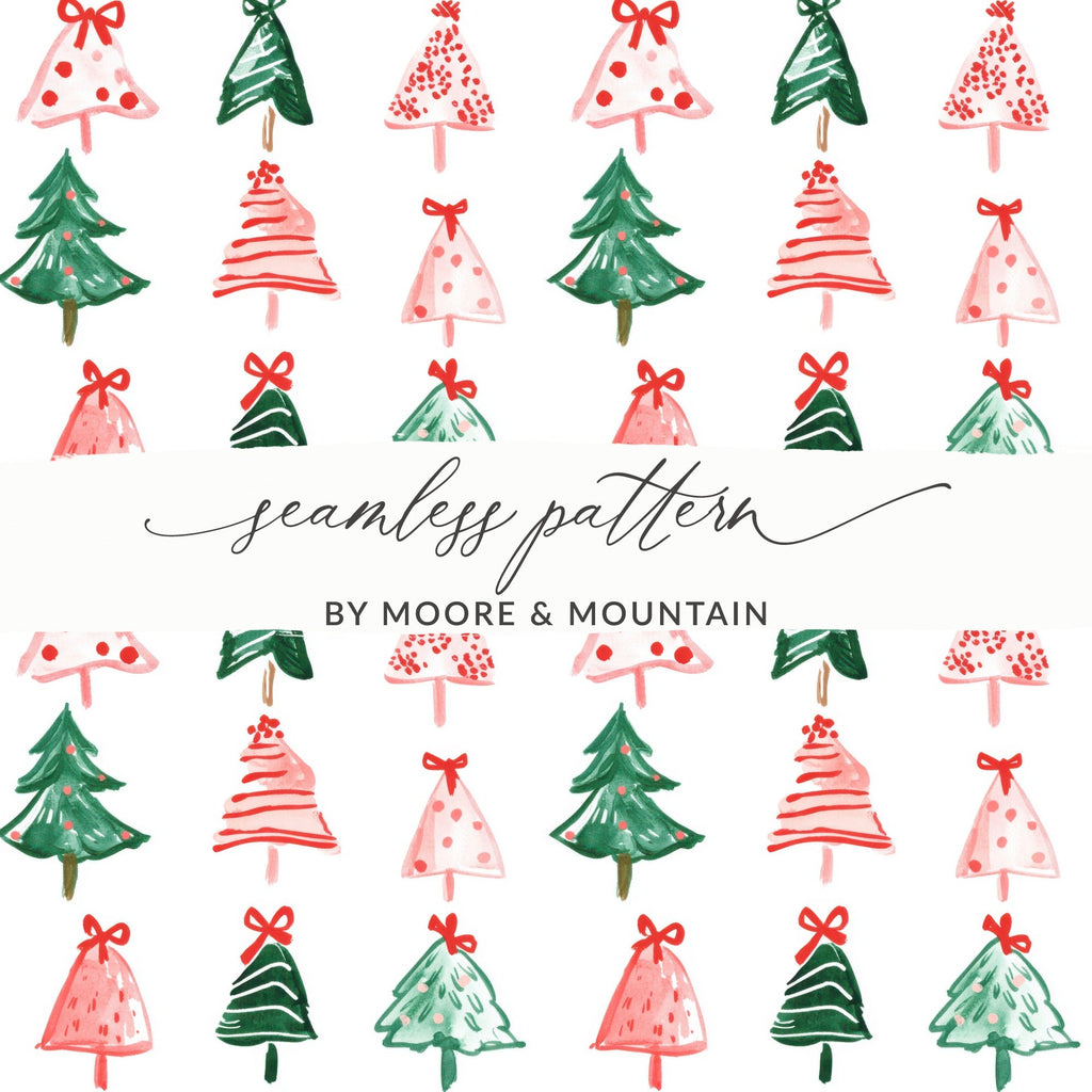Watercolor Christmas Trees Repeating Pattern Holiday Season Design Digital - Moore and Mountain