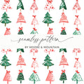 Watercolor Christmas Trees Repeating Pattern Holiday Season Design Digital - Moore and Mountain