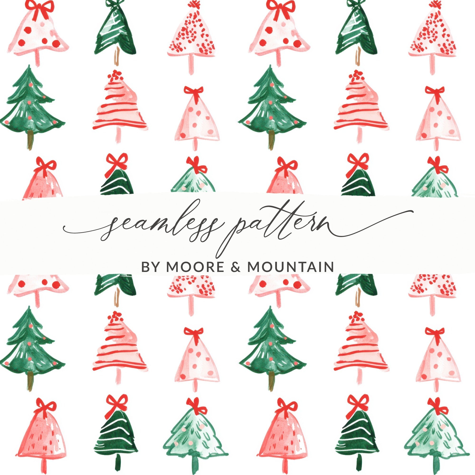 Watercolor Christmas Trees Repeating Pattern Holiday Season Design Digital - Moore and Mountain