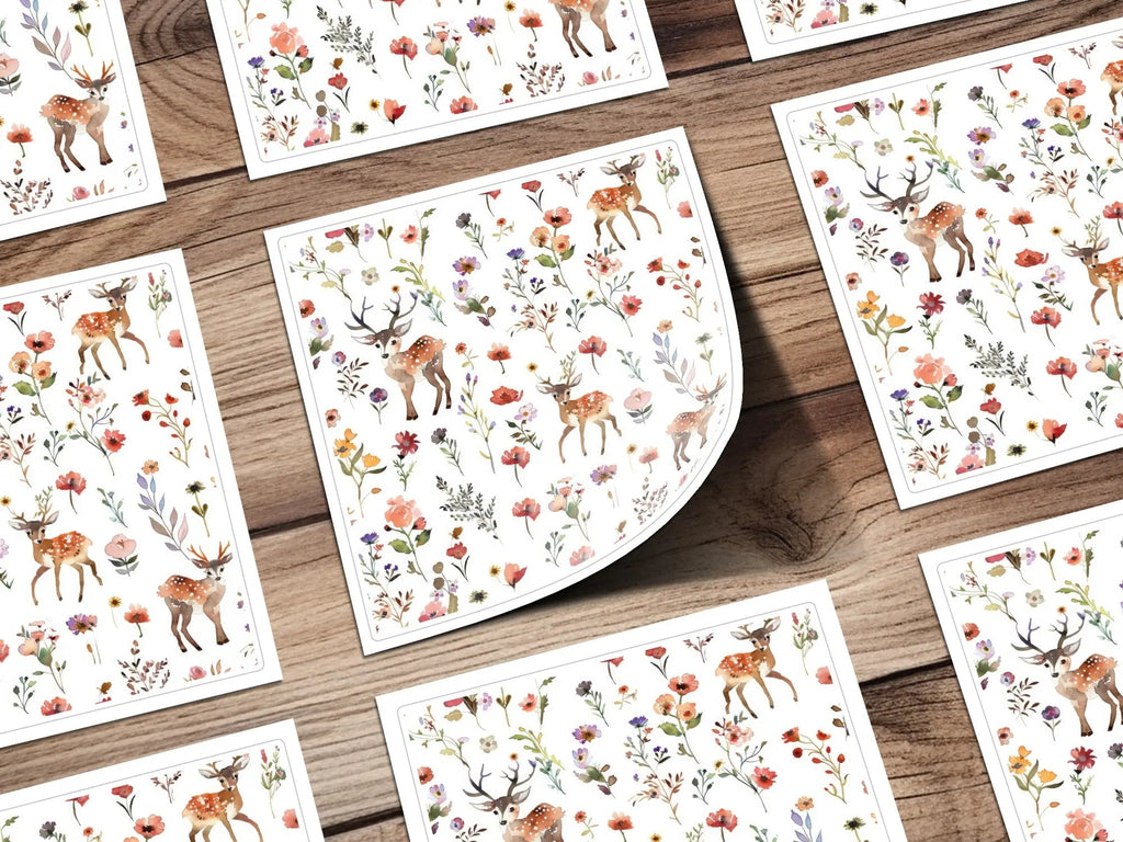 Watercolor Deer Seamless Pattern Digital, Floral Print, Rustic Design, Scrapbooking Paper, Fabric Pattern, Digital Paper, Wildflower Pattern - Moore and Mountain