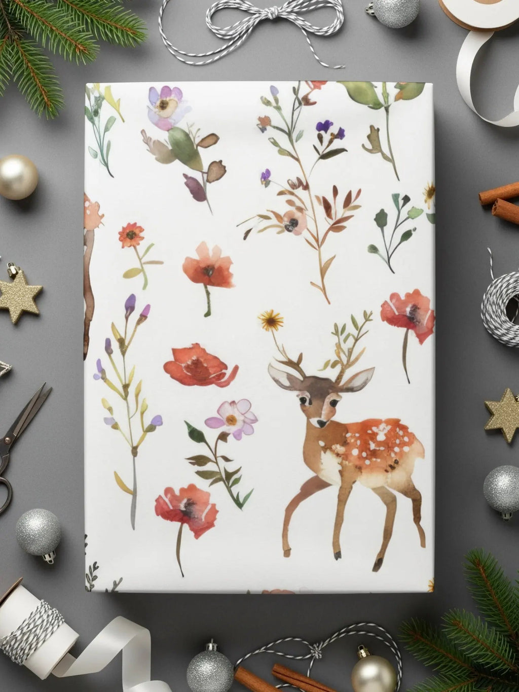 Watercolor Deer Seamless Pattern Digital, Floral Print, Rustic Design, Scrapbooking Paper, Fabric Pattern, Digital Paper, Wildflower Pattern - Moore and Mountain