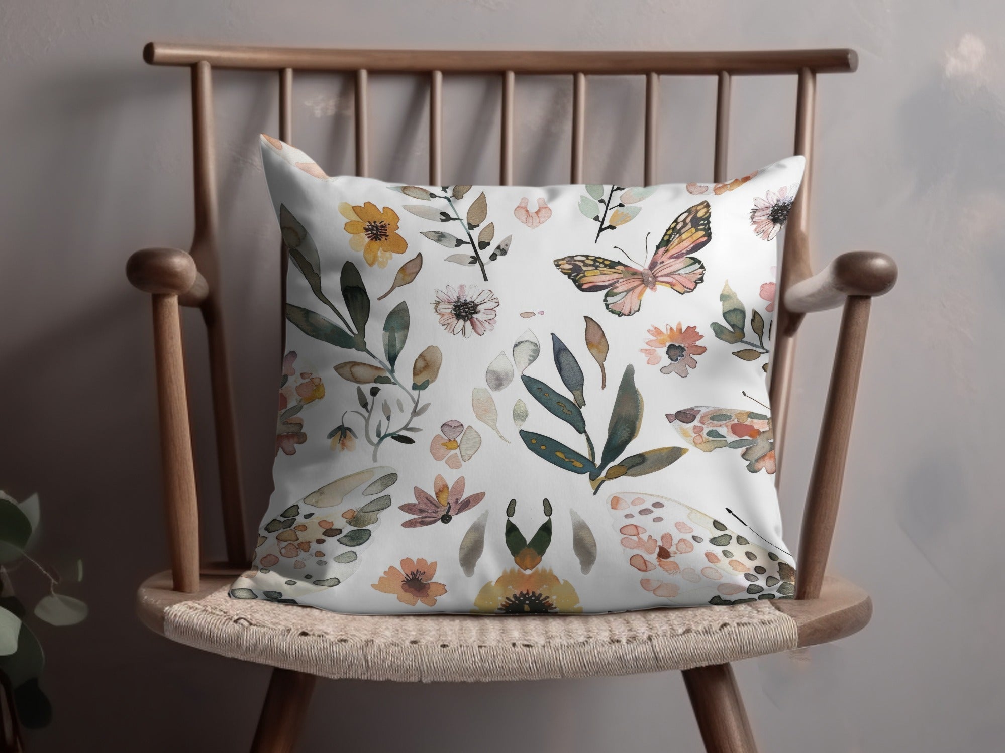 Watercolor Floral Butterflies Neutral Boho Summer Digital - Moore and Mountain