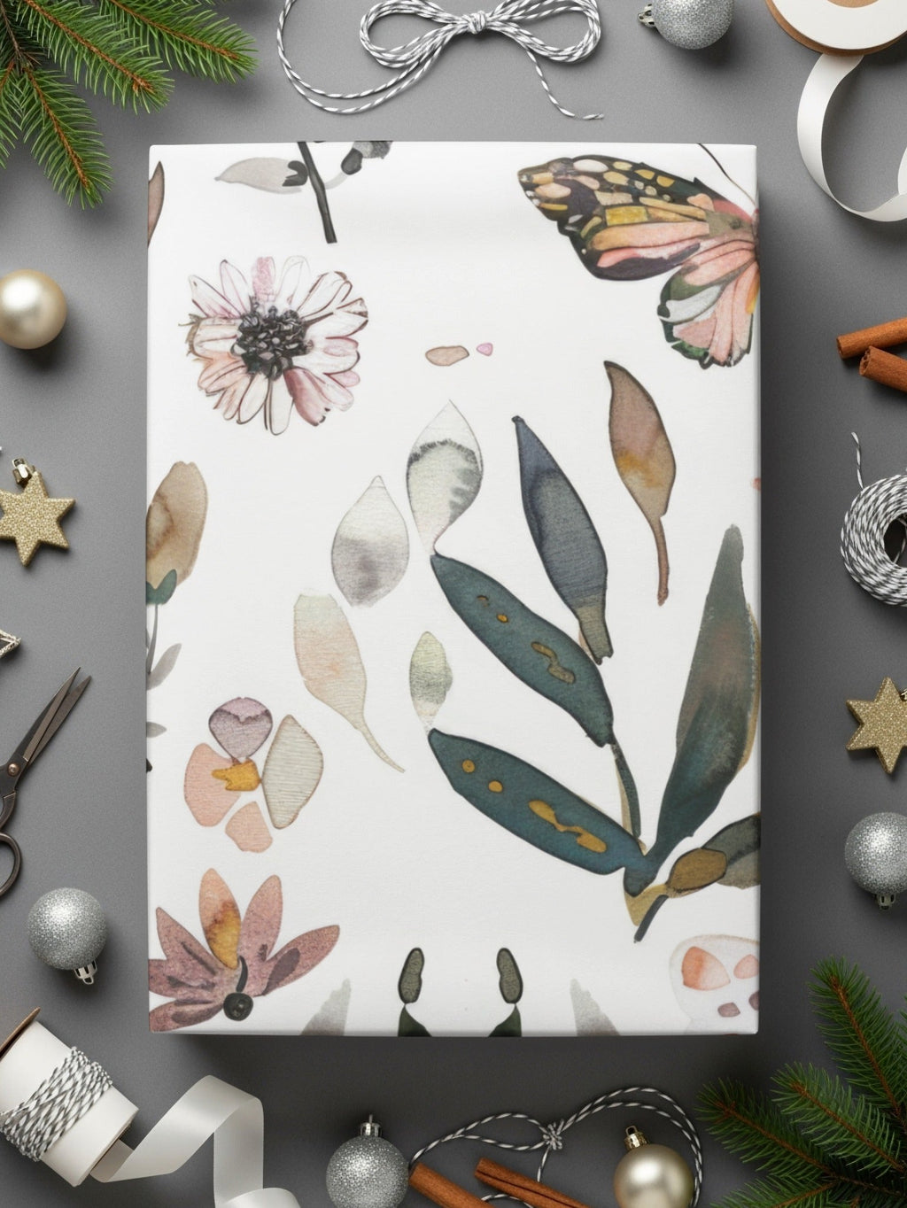 Watercolor Floral Butterflies Neutral Boho Summer Digital - Moore and Mountain