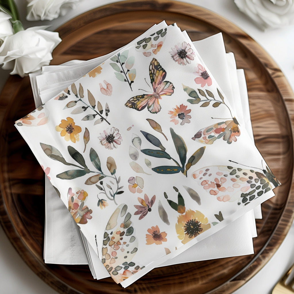 Watercolor Floral Butterflies Neutral Boho Summer Digital - Moore and Mountain