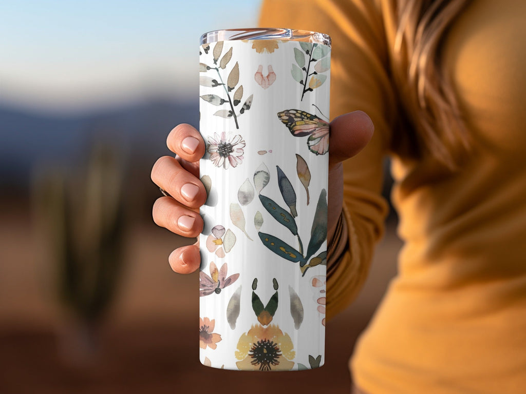 Watercolor Floral Butterflies Neutral Boho Summer Digital - Moore and Mountain