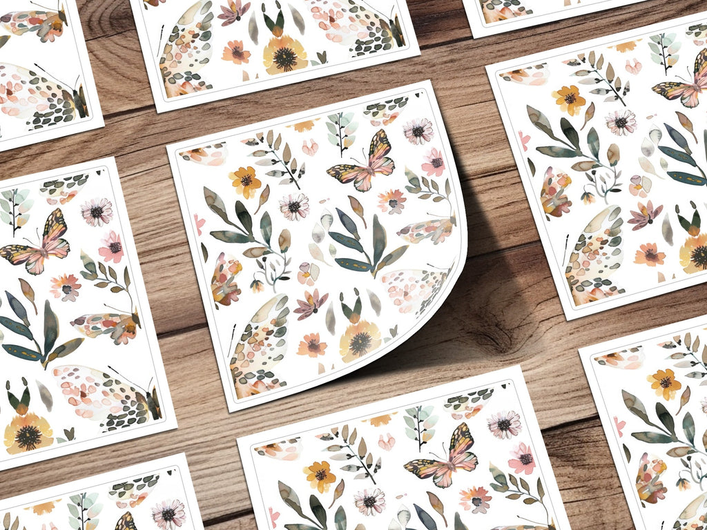 Watercolor Floral Butterflies Neutral Boho Summer Digital - Moore and Mountain