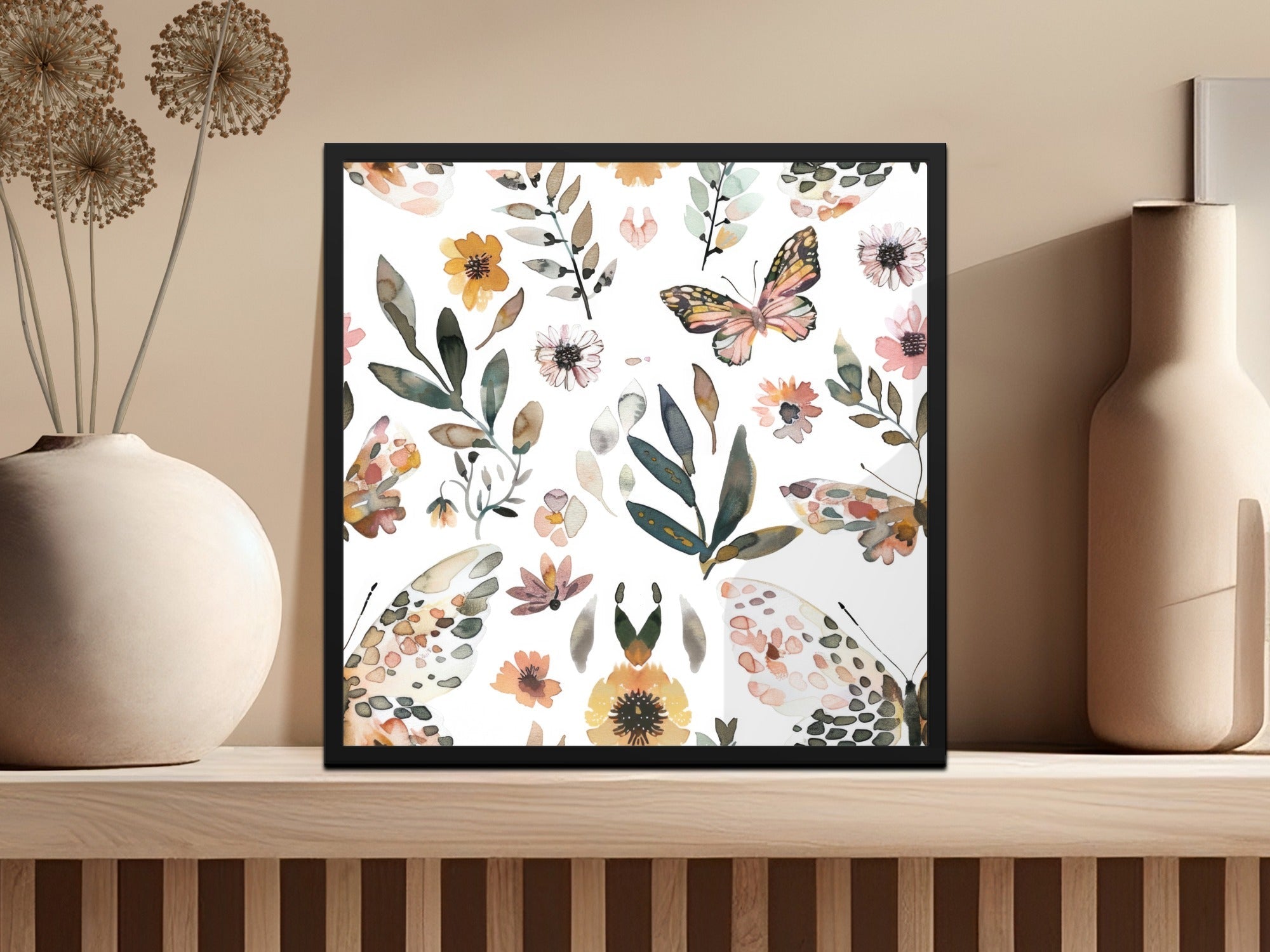 Watercolor Floral Butterflies Neutral Boho Summer Digital - Moore and Mountain