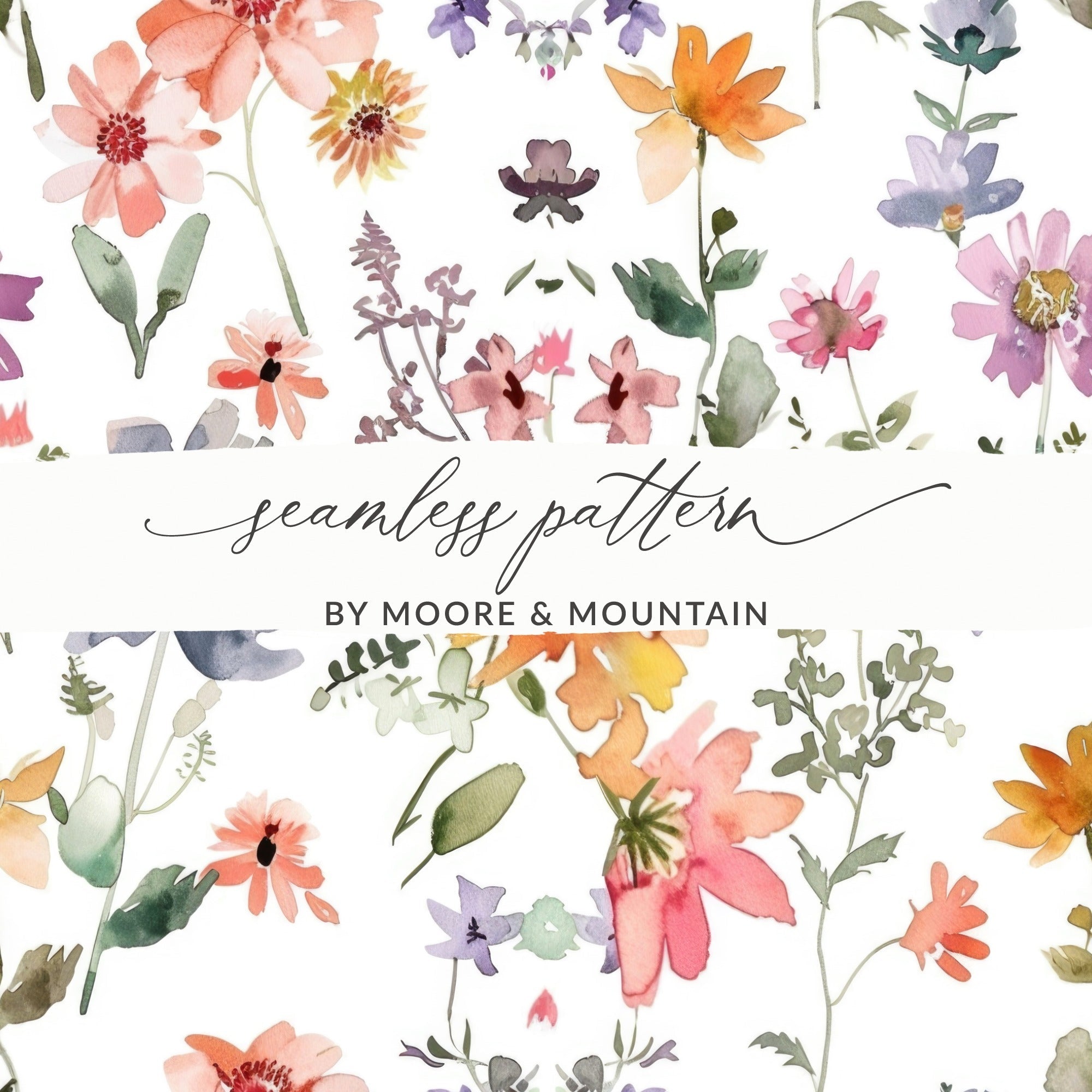 Watercolor Floral Digital Paper, Peach Orange Flower Pattern, Spring Flower Background, Ditsy Floral Pattern, Summer Digital Paper - Moore and Mountain