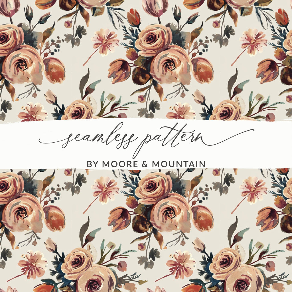 Watercolor Floral Digital Paper, Peach Rose Pattern, Abstract Flower Design, Seamless Surface Pattern, Printable Paper Pack, Scrapbook Paper - Moore and Mountain
