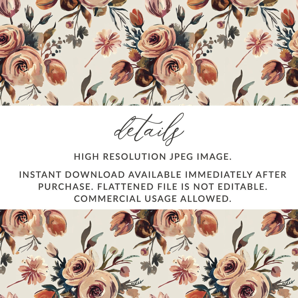 Watercolor Floral Digital Paper, Peach Rose Pattern, Abstract Flower Design, Seamless Surface Pattern, Printable Paper Pack, Scrapbook Paper - Moore and Mountain