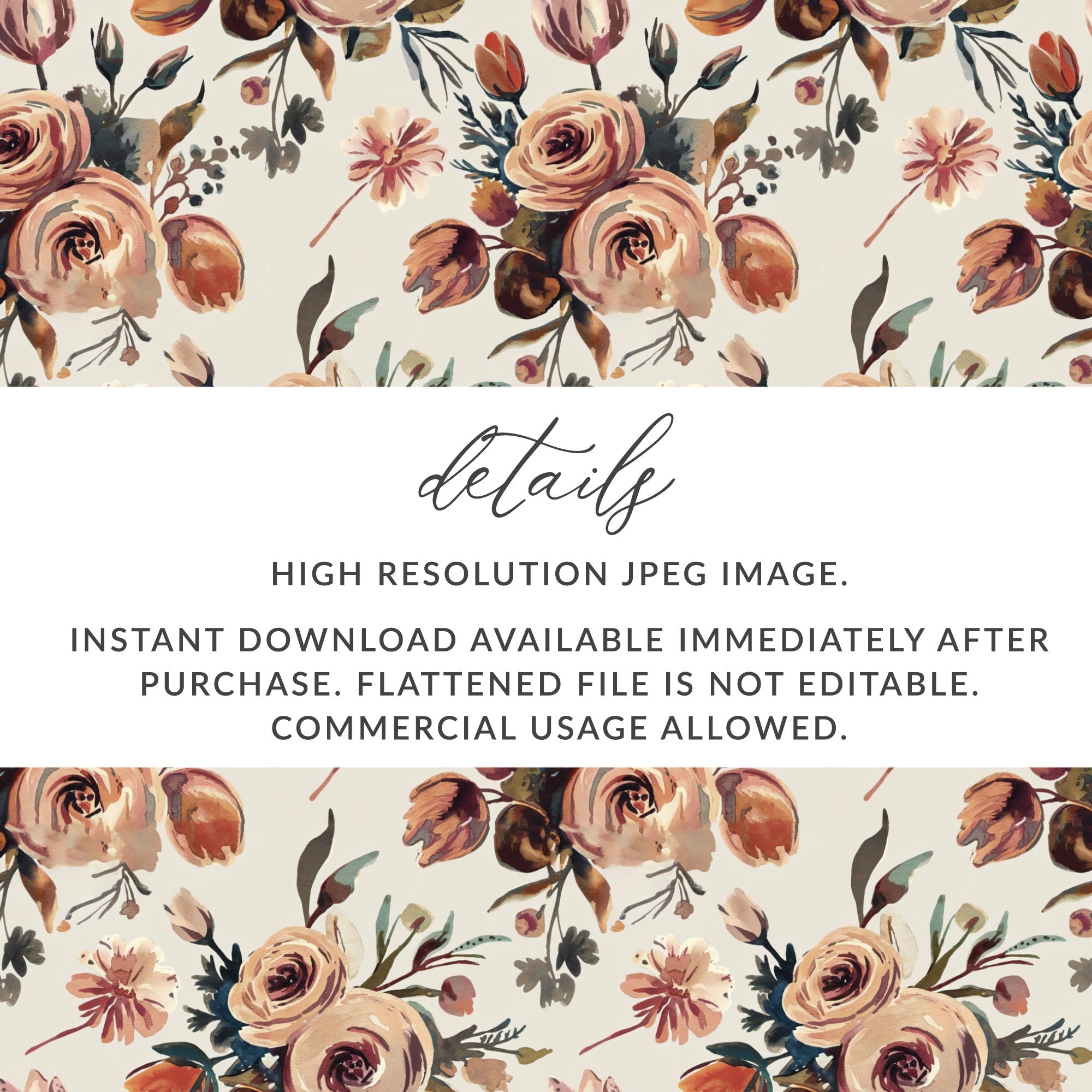 Watercolor Floral Digital Paper, Peach Rose Pattern, Abstract Flower Design, Seamless Surface Pattern, Printable Paper Pack, Scrapbook Paper - Moore and Mountain