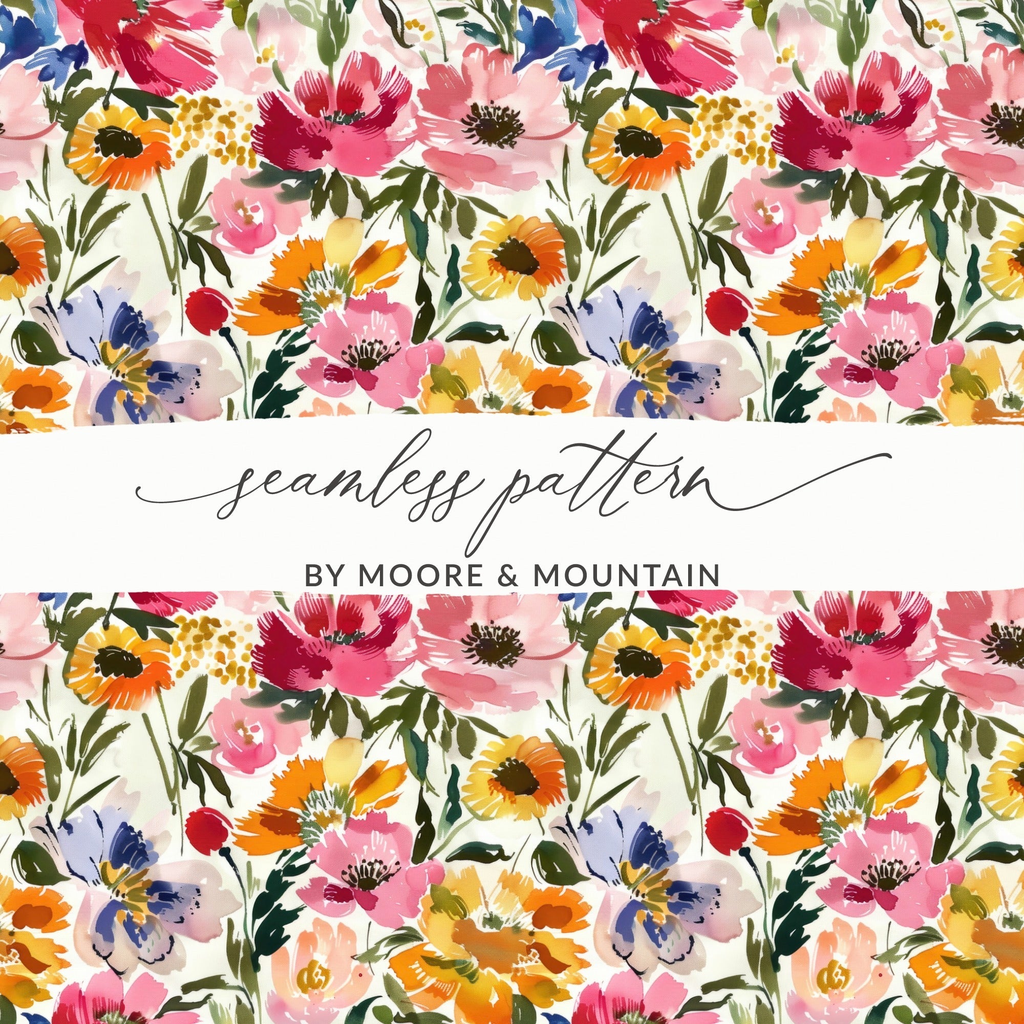 Watercolor Floral Digital Paper, Seamless Flower Pattern, Fabric Design, Scrapbooking Paper, Digital Download - Moore and Mountain