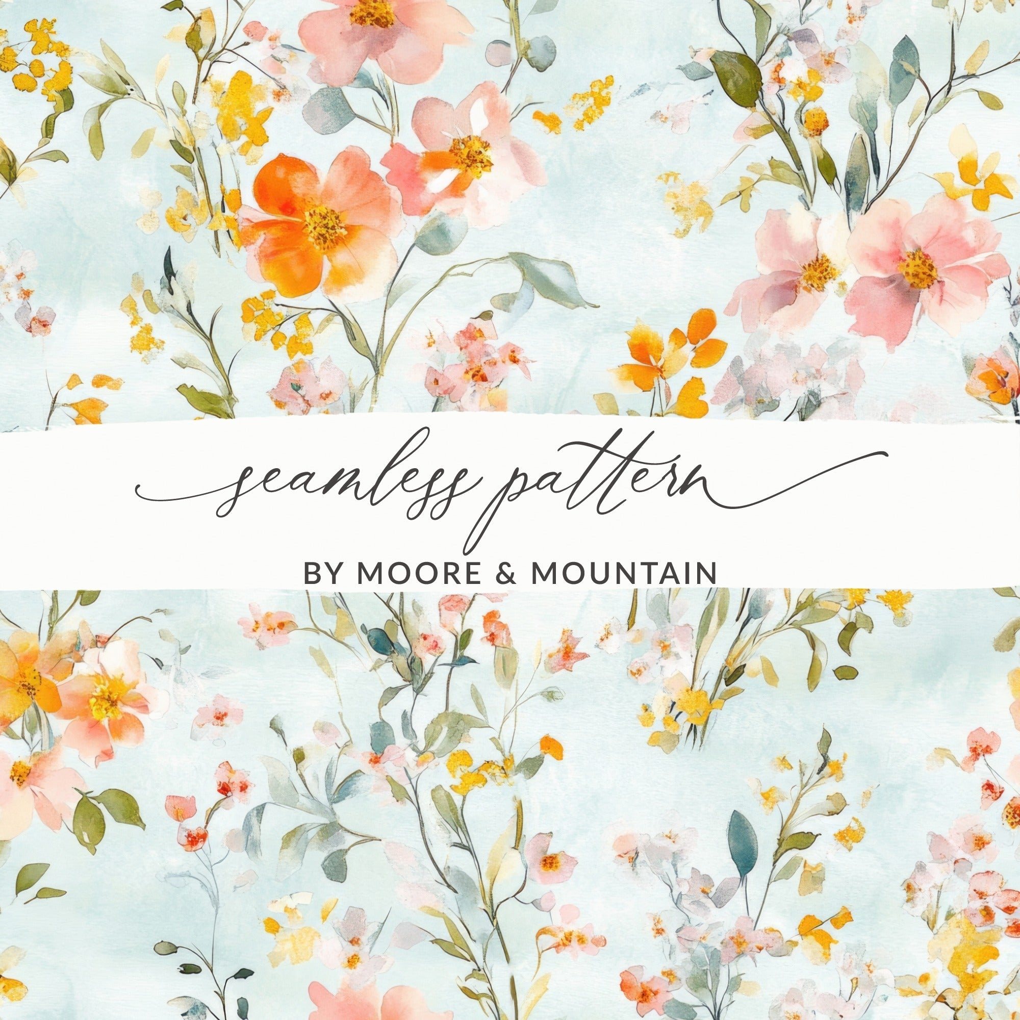 Watercolor Floral Digital Paper, Seamless Flower Pattern, Fabric Design, Scrapbooking Paper, Digital Download, Commercial Use - Moore and Mountain