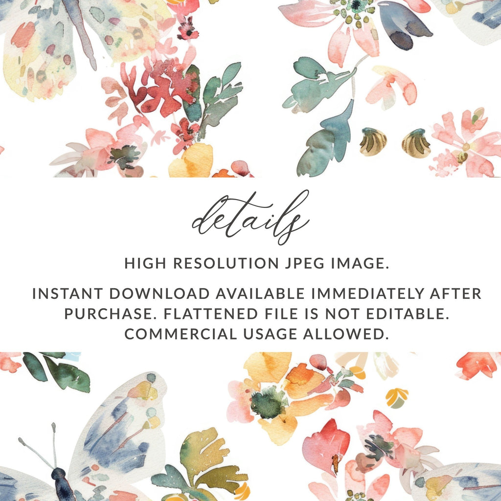 Watercolor Floral Light Blue Butterflies Seamless Pattern Digital - Moore and Mountain