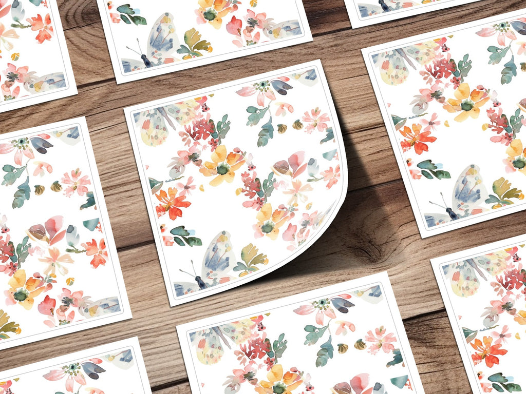 Watercolor Floral Light Blue Butterflies Seamless Pattern Digital - Moore and Mountain