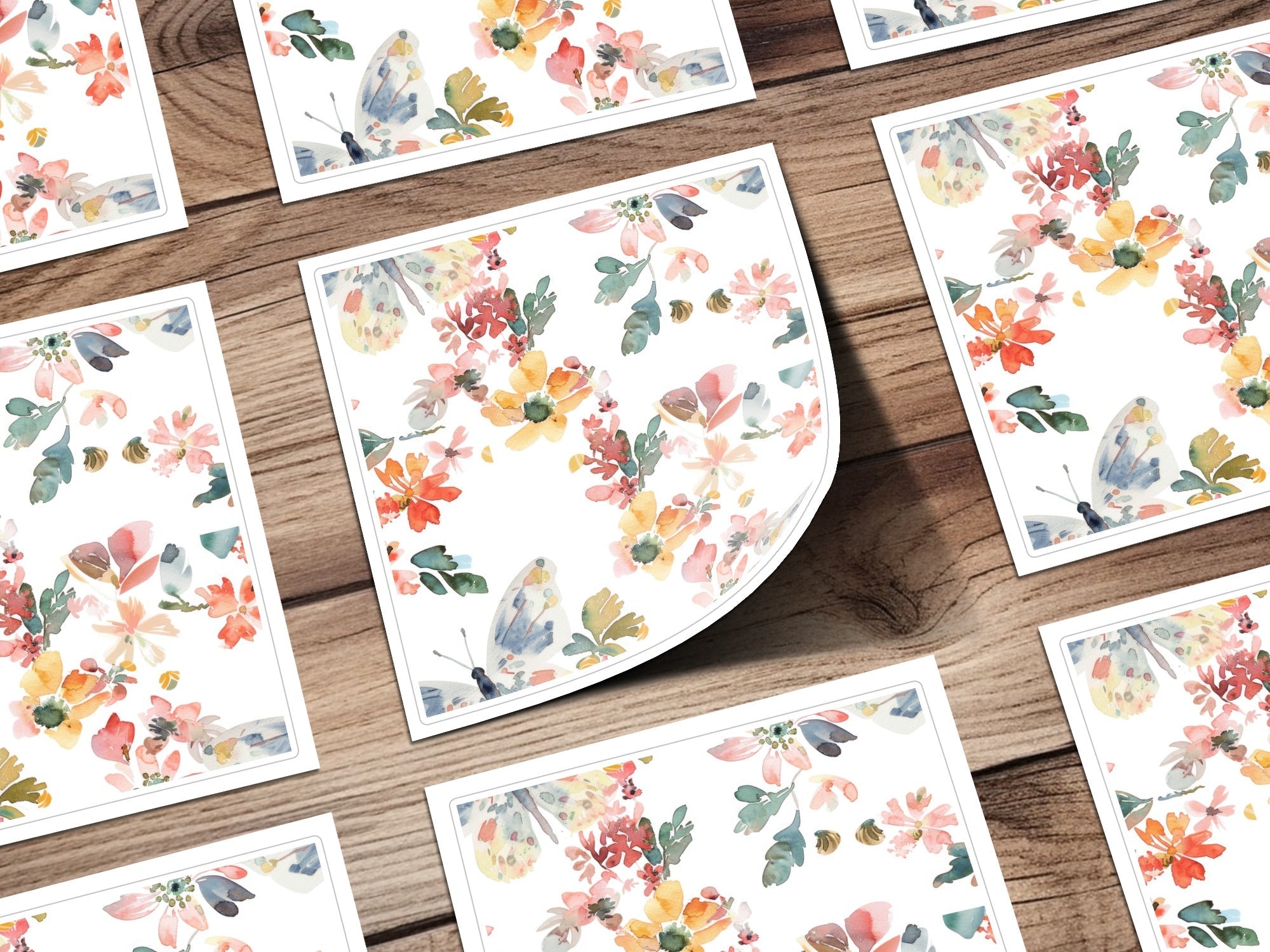 Watercolor Floral Light Blue Butterflies Seamless Pattern Digital - Moore and Mountain