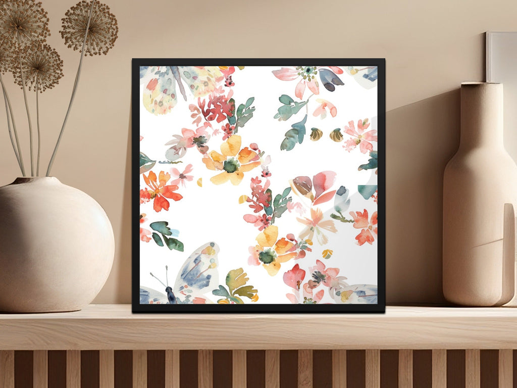 Watercolor Floral Light Blue Butterflies Seamless Pattern Digital - Moore and Mountain