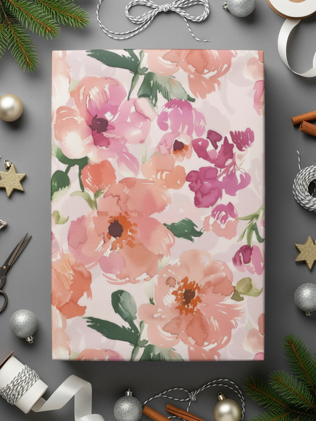 Watercolor Floral Pattern, Seamless Digital Paper, Flower Repeat, Botanical Design, Peach Pink, Scrapbook Paper, Fabric Design Digital - Moore and Mountain