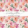 Watercolor Floral Pattern, Seamless Digital Paper, Flower Repeat, Botanical Design, Peach Pink, Scrapbook Paper, Fabric Design Digital - Moore and Mountain