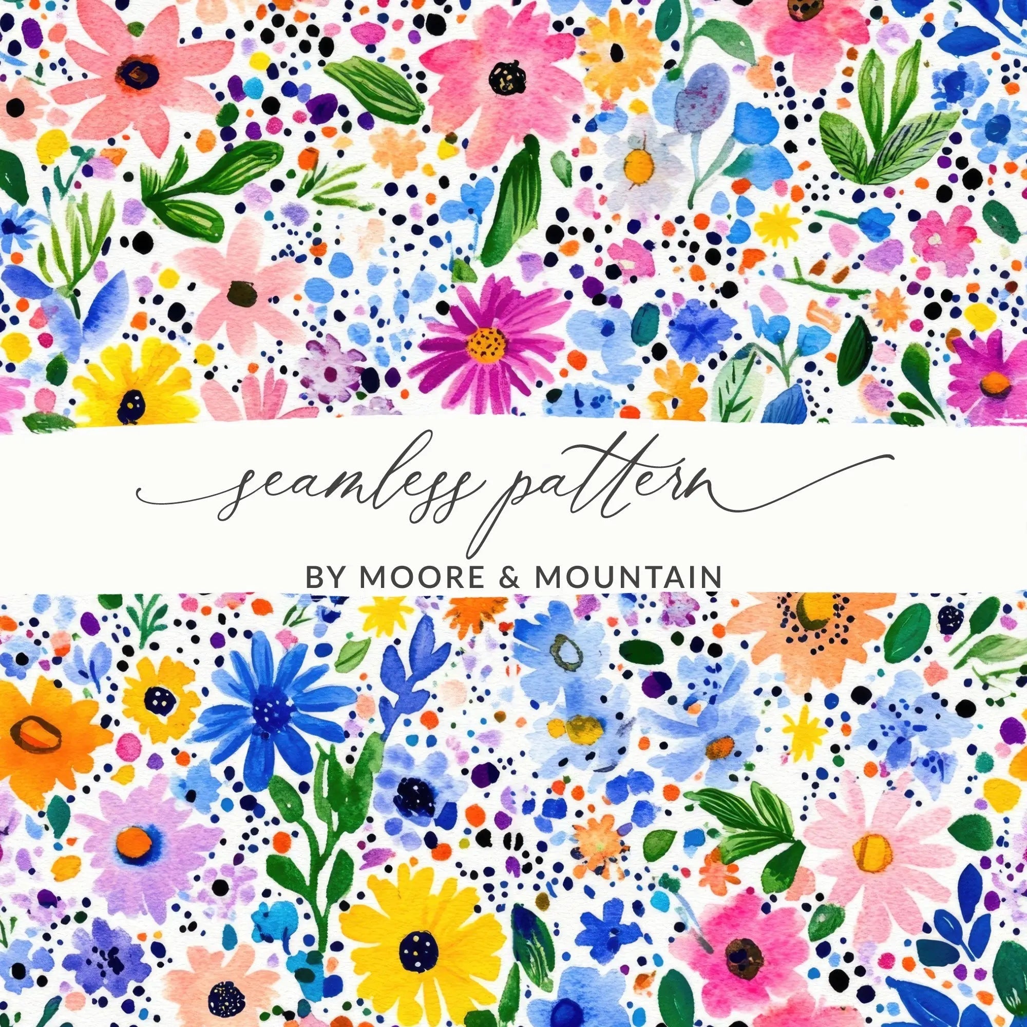 Watercolor Floral Pattern, Seamless Flower Design, Digital Paper, Floral Background, Repeat Pattern, Colorful Flowers, JPEG Files, Digital - Moore and Mountain