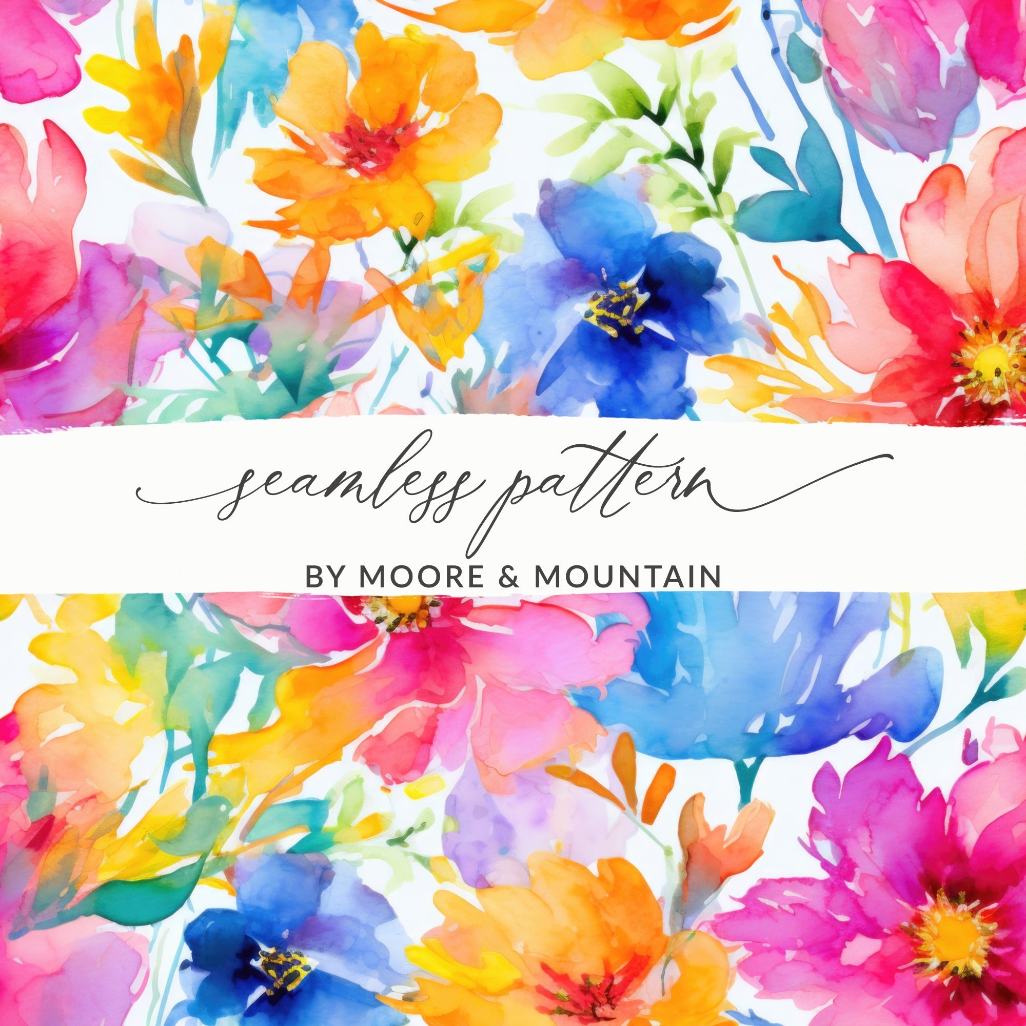 Watercolor Floral Pattern, Seamless Flower Design, Digital Paper Pack, Repeatable Background, Scrapbook Paper, Fabric Print, Digital - Moore and Mountain