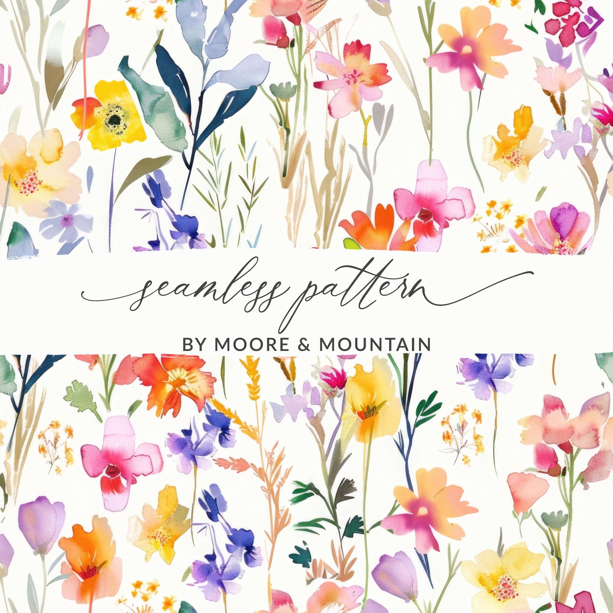 Watercolor Floral Pink Purple Spring Summer Pattern Digital - Moore and Mountain