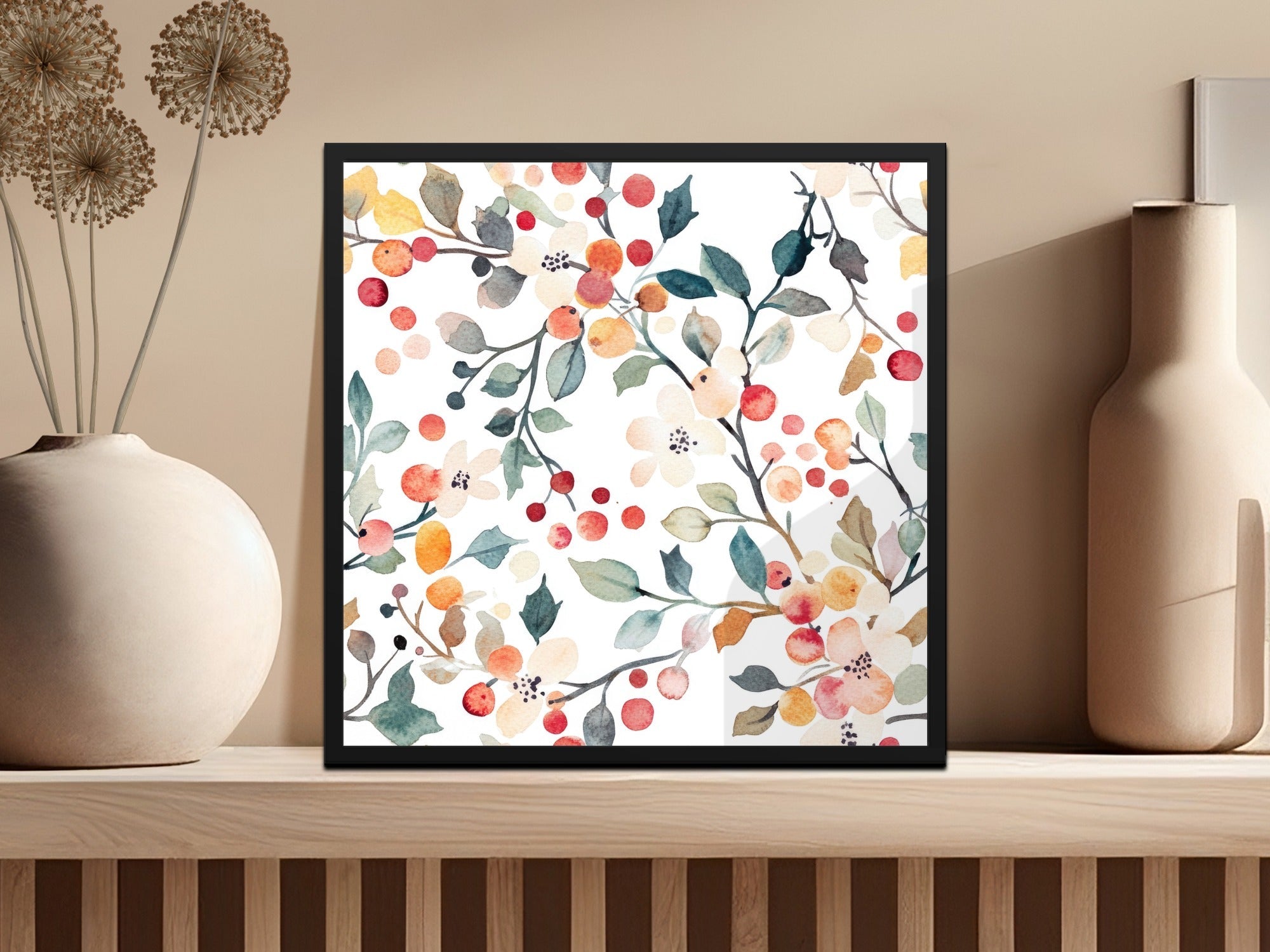 Watercolor Floral Seamless Pattern, Digital Paper, Flowers and Berries, Fabric Design, Printable Background, Digital Download - Moore and Mountain