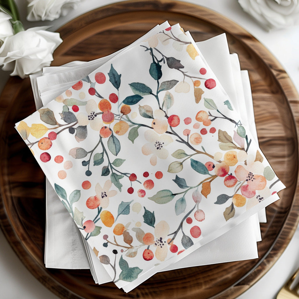 Watercolor Floral Seamless Pattern, Digital Paper, Flowers and Berries, Fabric Design, Printable Background, Digital Download - Moore and Mountain