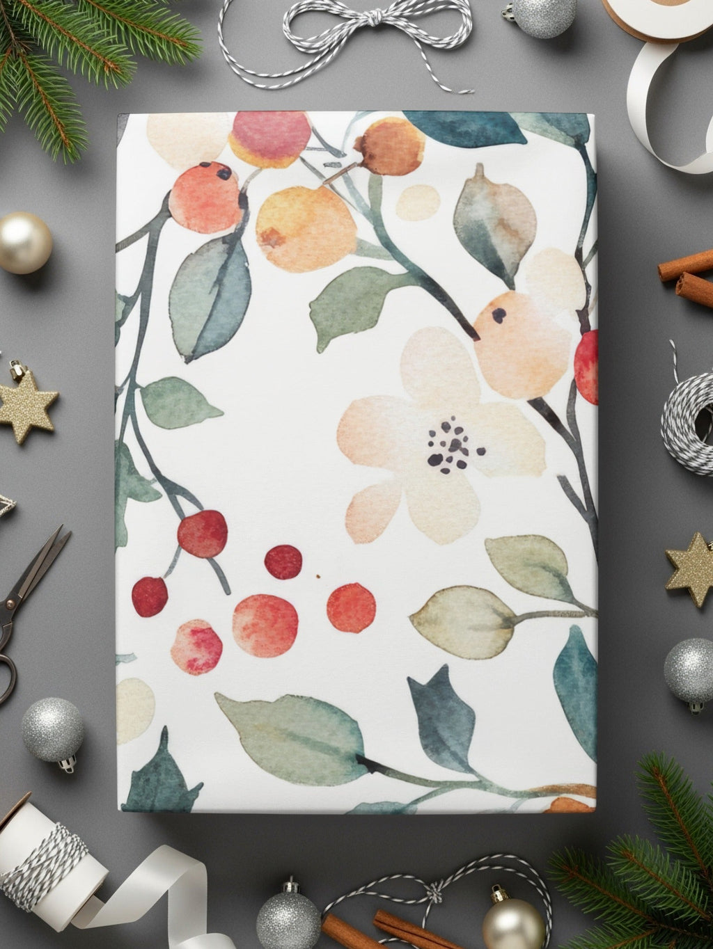 Watercolor Floral Seamless Pattern, Digital Paper, Flowers and Berries, Fabric Design, Printable Background, Digital Download - Moore and Mountain