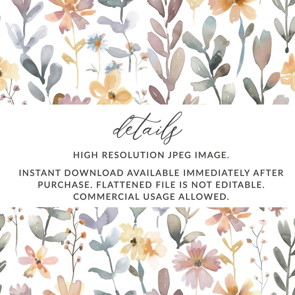 Watercolor Neutral Peach Pink Floral Pattern Digital Boho Wildflowers - Moore and Mountain