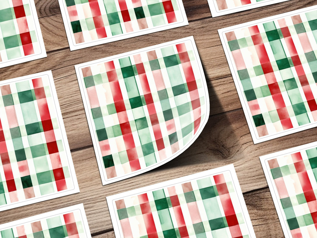 Watercolor Plaid Pattern Digital Paper, Seamless Tartan Design, Red Green Checkered Background, Christmas Fabric Design, Scrapbook Paper - Moore and Mountain