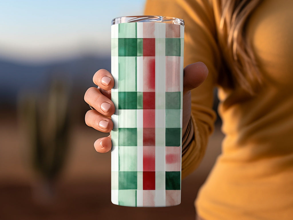 Watercolor Plaid Pattern Digital Paper, Seamless Tartan Design, Red Green Checkered Background, Christmas Fabric Design, Scrapbook Paper - Moore and Mountain