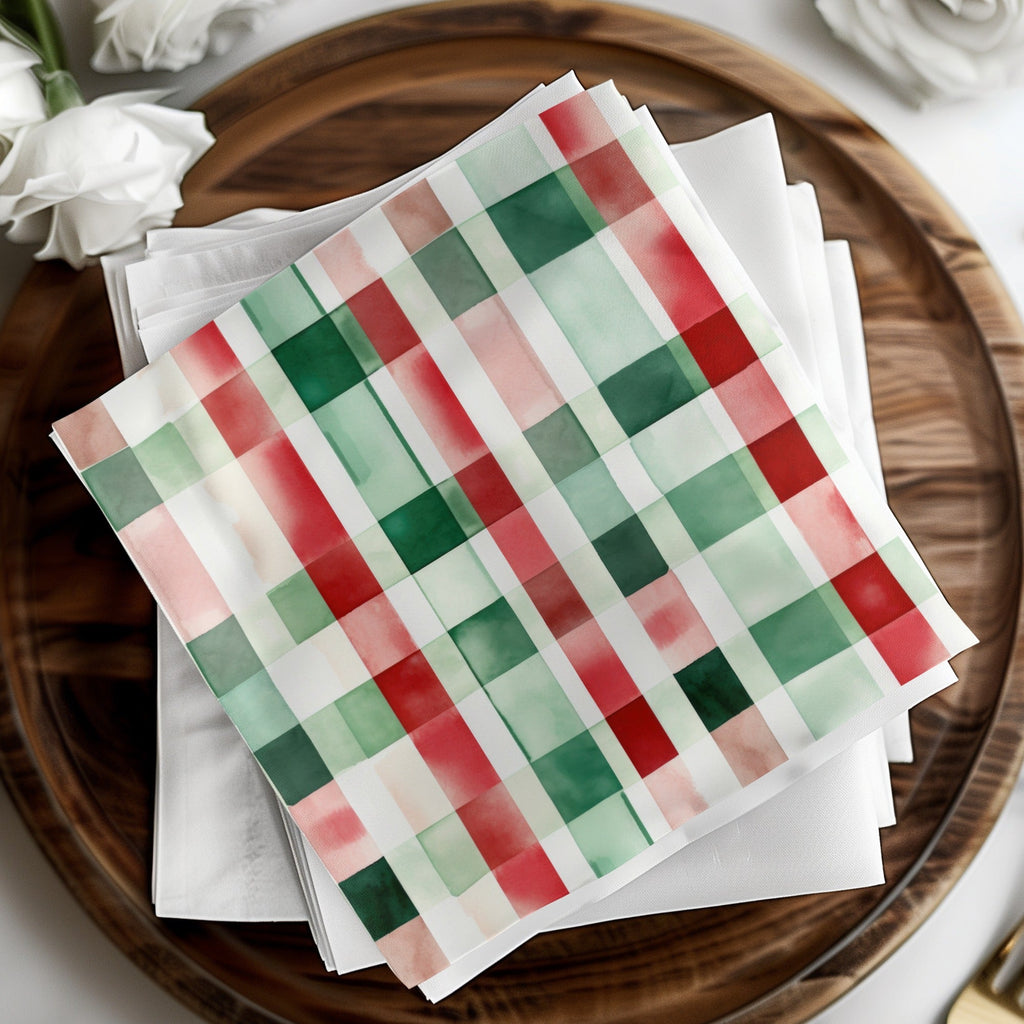 Watercolor Plaid Pattern Digital Paper, Seamless Tartan Design, Red Green Checkered Background, Christmas Fabric Design, Scrapbook Paper - Moore and Mountain