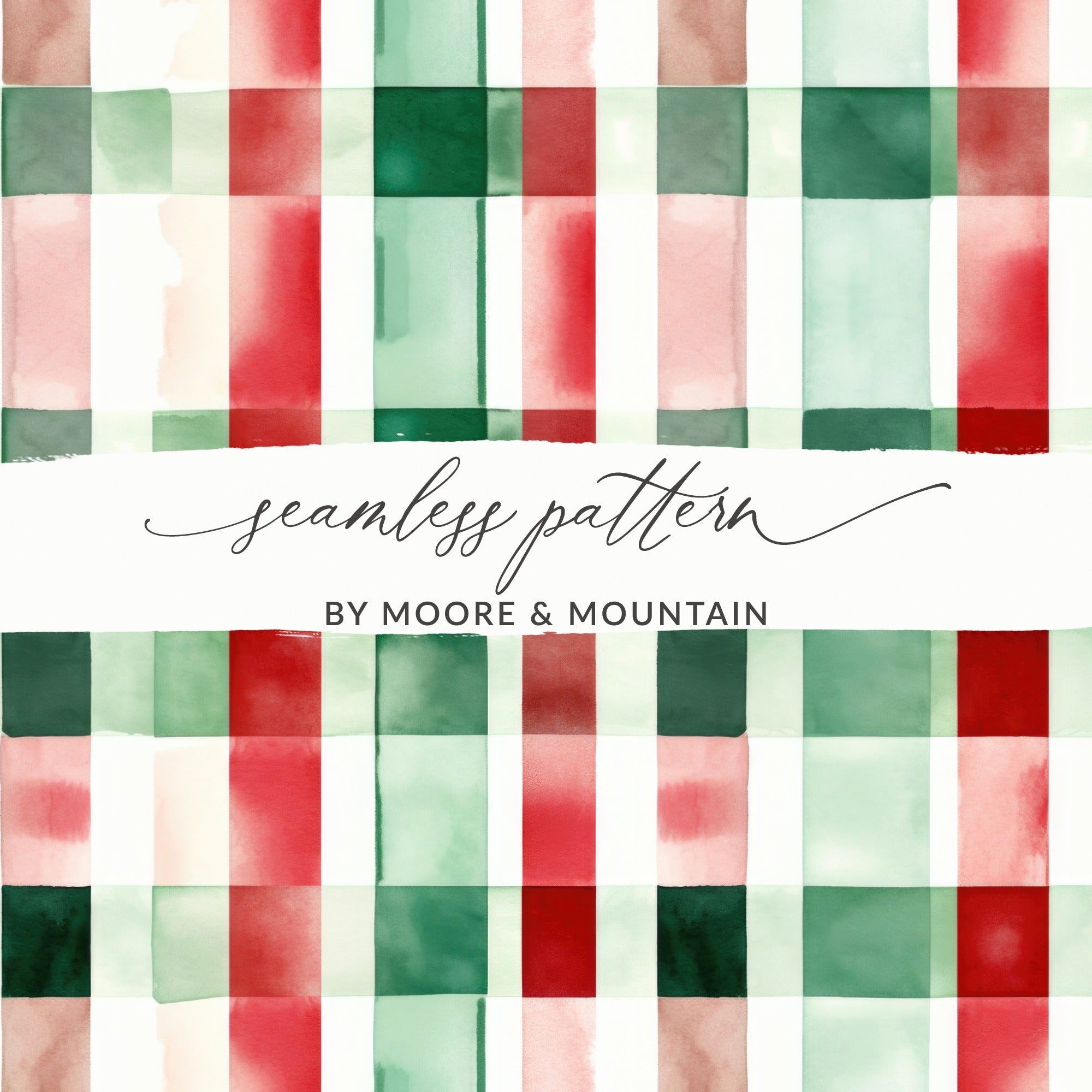 Watercolor Plaid Pattern Digital Paper, Seamless Tartan Design, Red Green Checkered Background, Christmas Fabric Design, Scrapbook Paper - Moore and Mountain